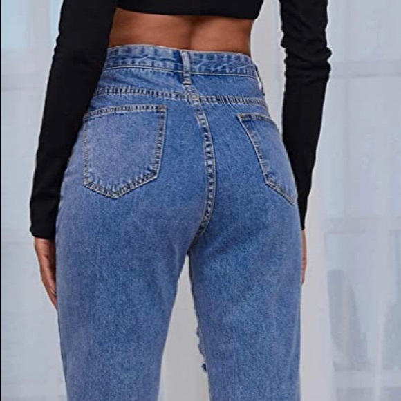 NWT POTILI Women Jeans Ripped Mom Jean High Waisted, Sz Small - Picture 4 of 7